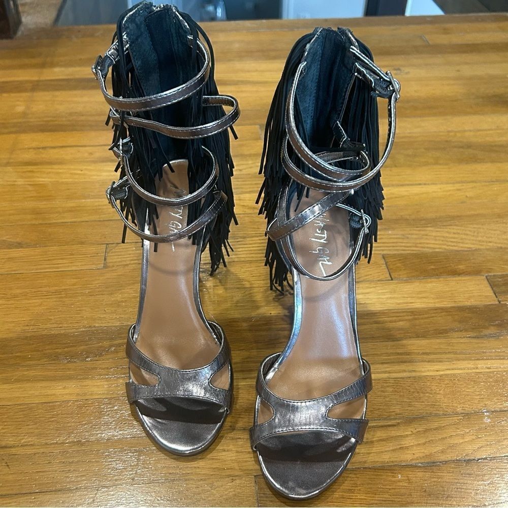 Nasty Gal String Your Heart Out Fringe Tassel Pewter Silver Stiletto Heels - Picture 3 of 9